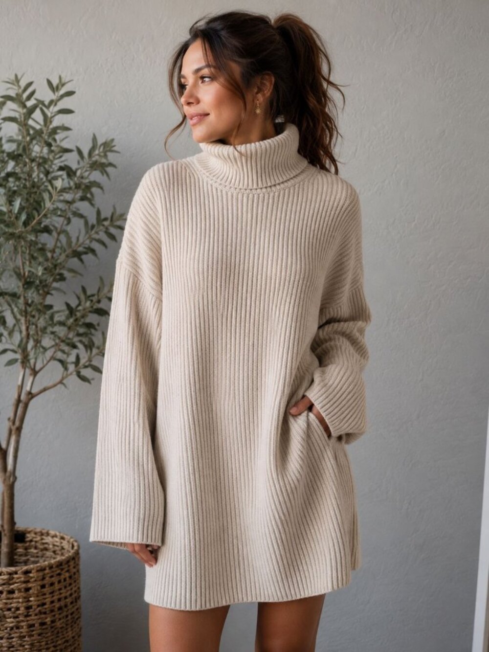 Babaton by Aritzia ribbed turtleneck sweater dress or tunic Size M Lagenlook